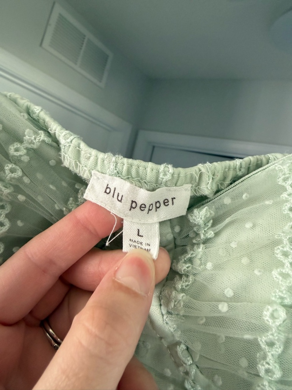 Blu Pepper Mint Green Tie-Shoulder Dotted Mesh Maxi Dress - Picture 4 of 16